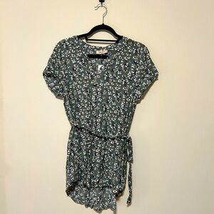 Full Moon floral maternity shirt with waist tie - olive, small